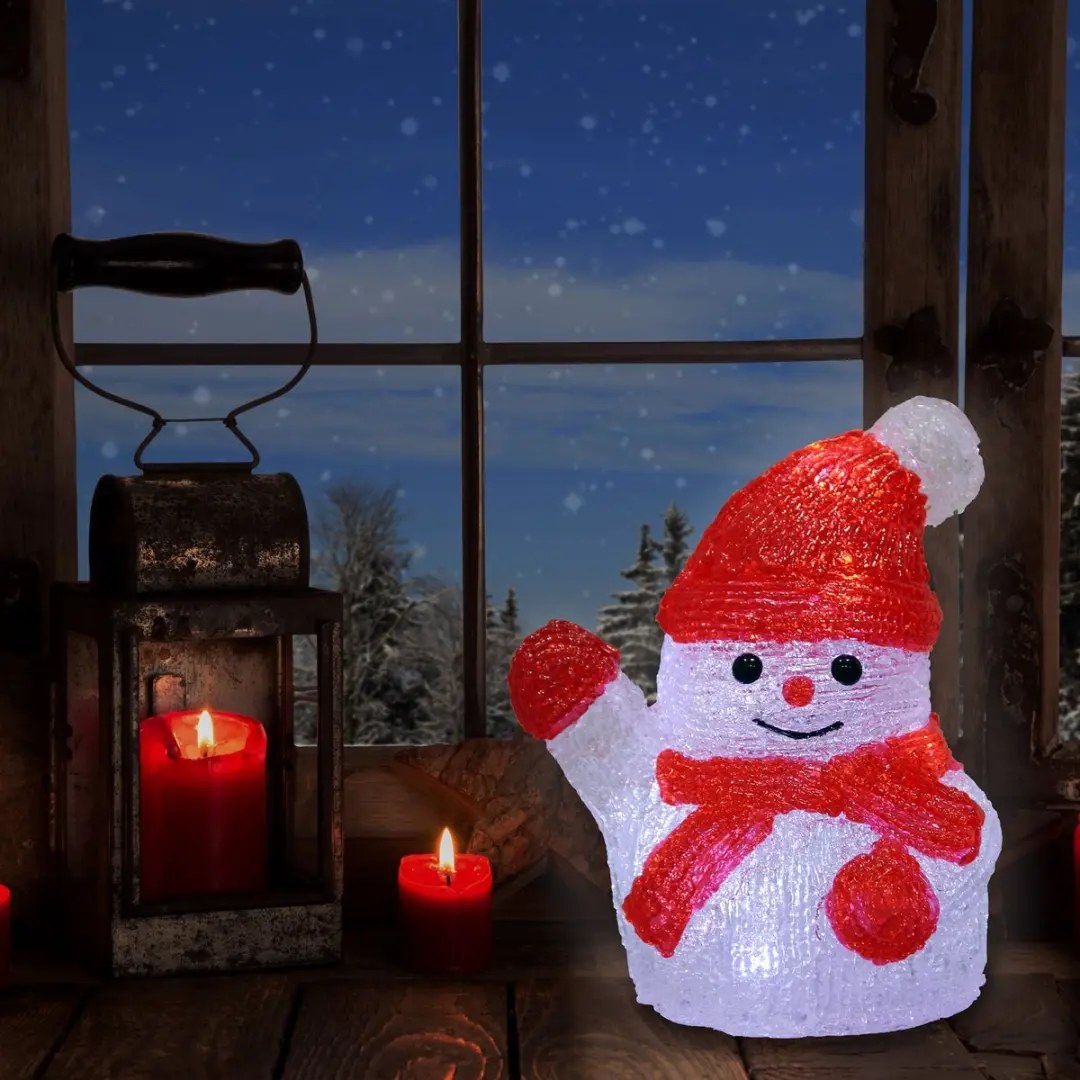 Deuba Kerstfiguur Sneeuwman LED Acryl 18,5cm - Wit Licht