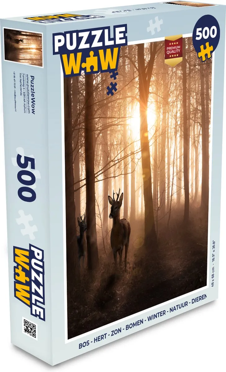 PuzzleWow Legpuzzel Hert Zon Bomen Winter 500 Stuks - Multicolor