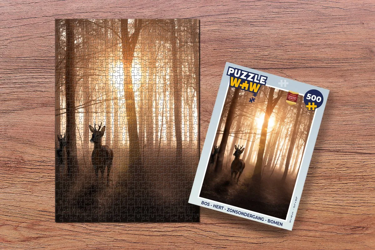 PuzzleWow Legpuzzel Hert Zon Bomen Winter 500 Stuks - Multicolor