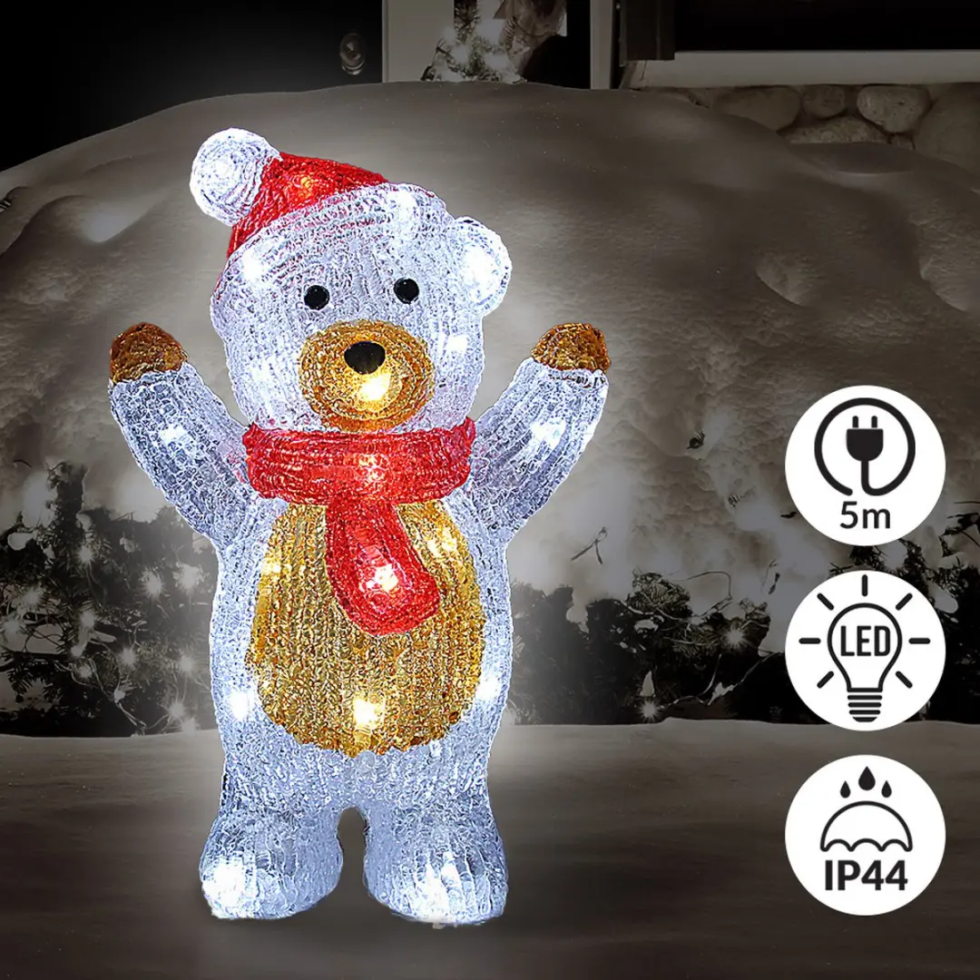 Deuba Kerstfiguur Teddy LED Acryl 30cm - Wit Licht