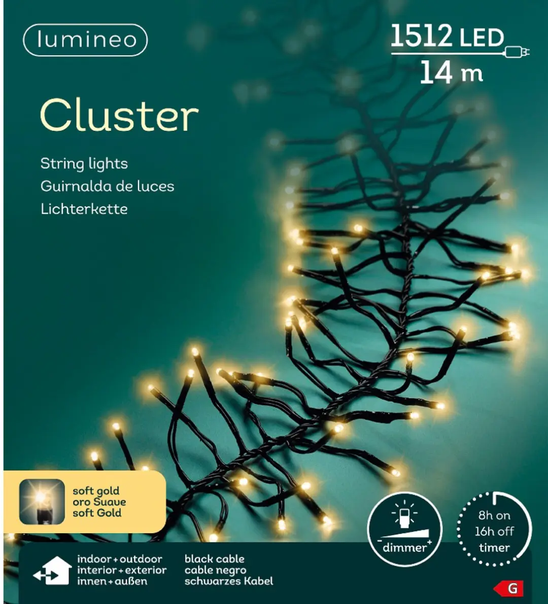 Lumineo Cluster Kerstverlichting 1512 LED 14m - Soft Gold - IP44