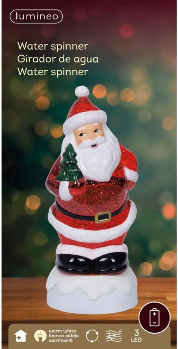 Lumineo LED Waterspinner Kerstman - Warm wit