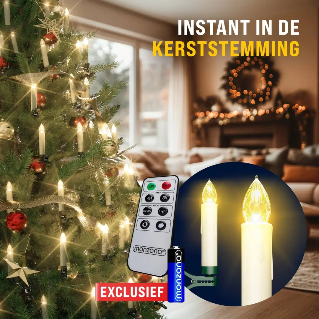Monzana LED Kaarsverlichting 20 Stuks - Warm Wit - Groen Snoer