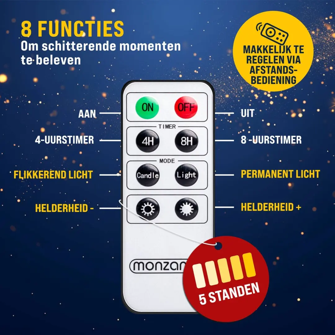 Monzana LED Kaarsverlichting 20 Stuks - Warm Wit - Groen Snoer