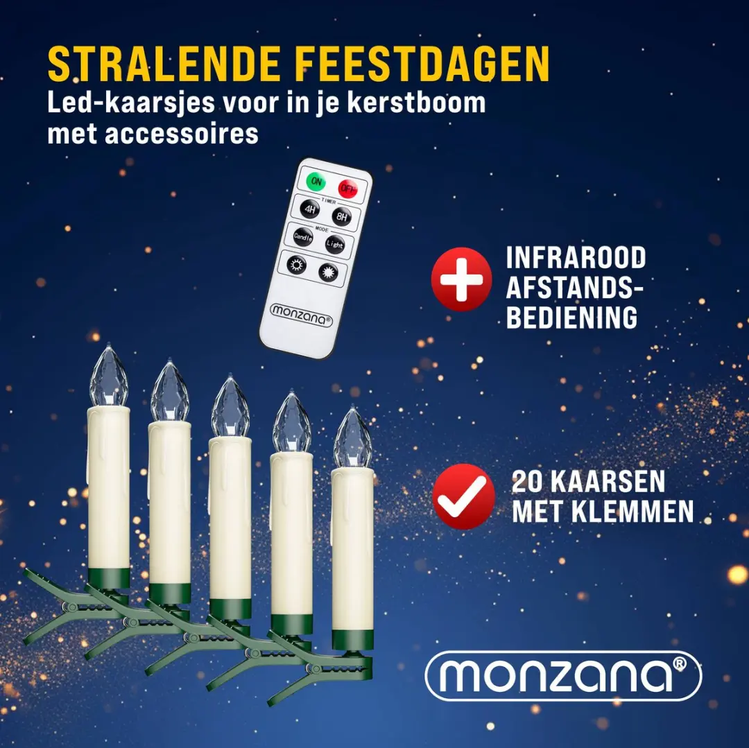 Monzana LED Kaarsverlichting 20 Stuks - Warm Wit - Groen Snoer