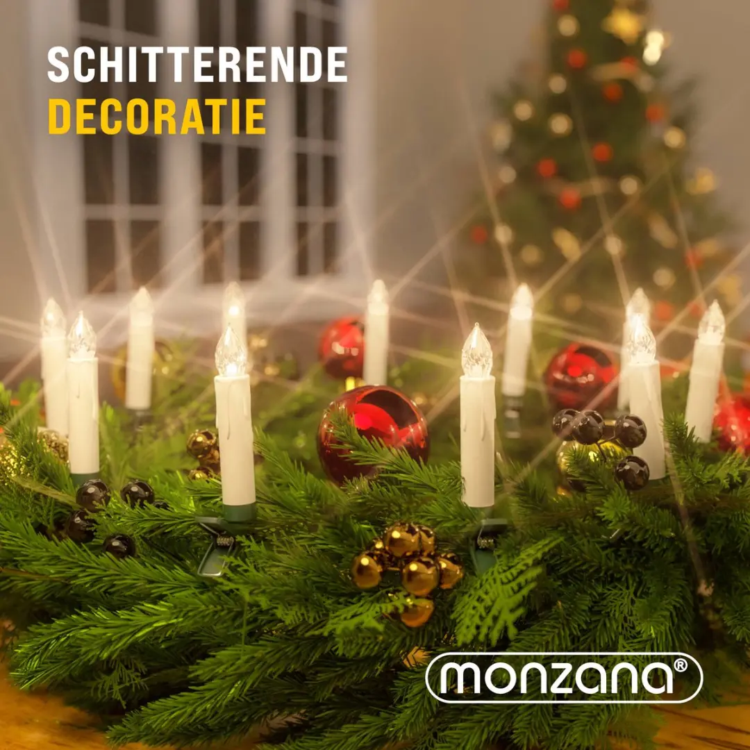 Monzana LED Kaarsverlichting 20 Stuks - Warm Wit - Groen Snoer