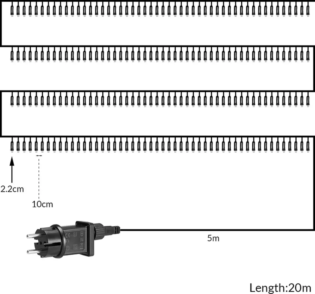 Monzana Kerstlichtketting 200 LED Warm Wit - 20m - IP44