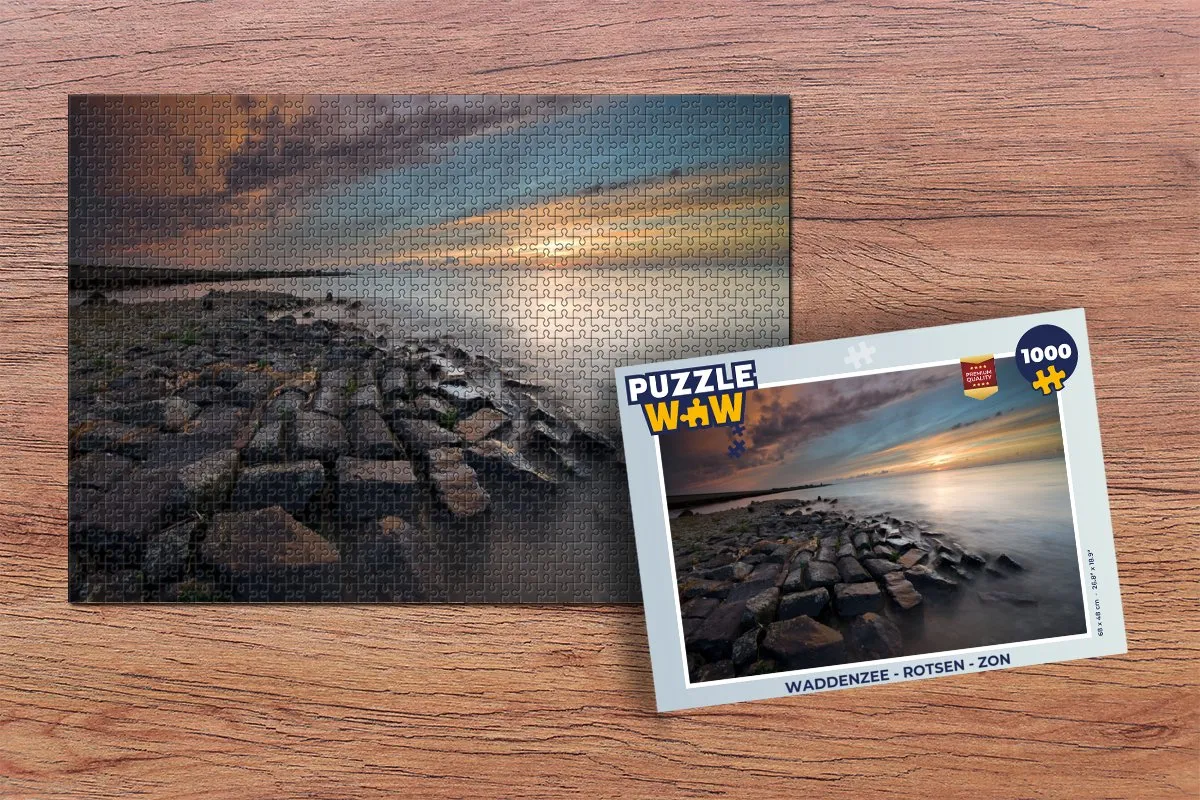 PuzzleWow Waddenzee Rotsen Zon Legpuzzel 1000 Stuks - Multicolor