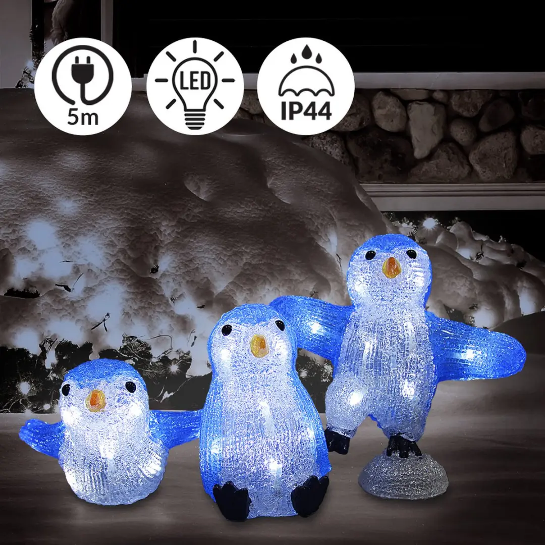 Deuba Kerstfiguur Pinguïn Familie LED Acryl 23cm - Wit Licht - afbeelding 6 van 6