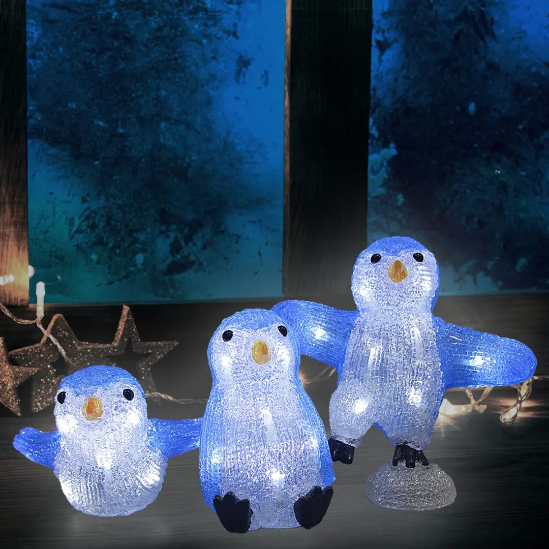 Deuba Kerstfiguur Pinguïn Familie LED Acryl 23cm - Wit Licht