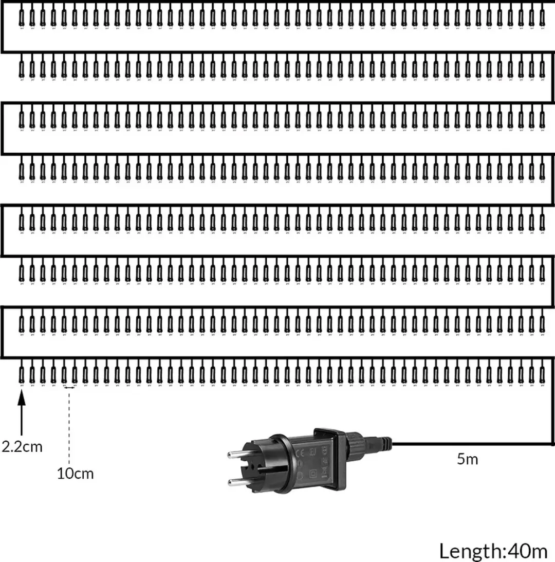 Monzana Kerstlichtsnoer 400 LED Warm Wit - 40m - IP44