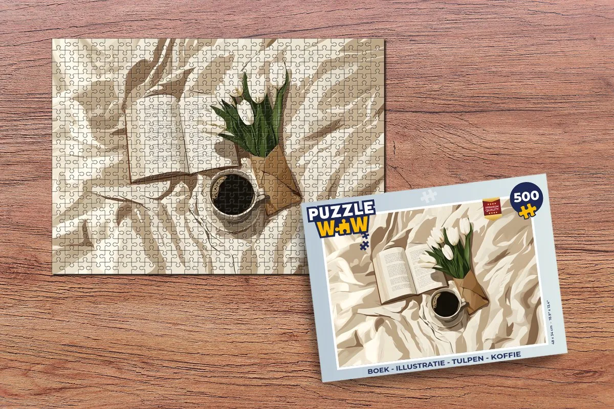 PuzzleWow Illustratie Tulpen Koffie Legpuzzel 500 Stuks
