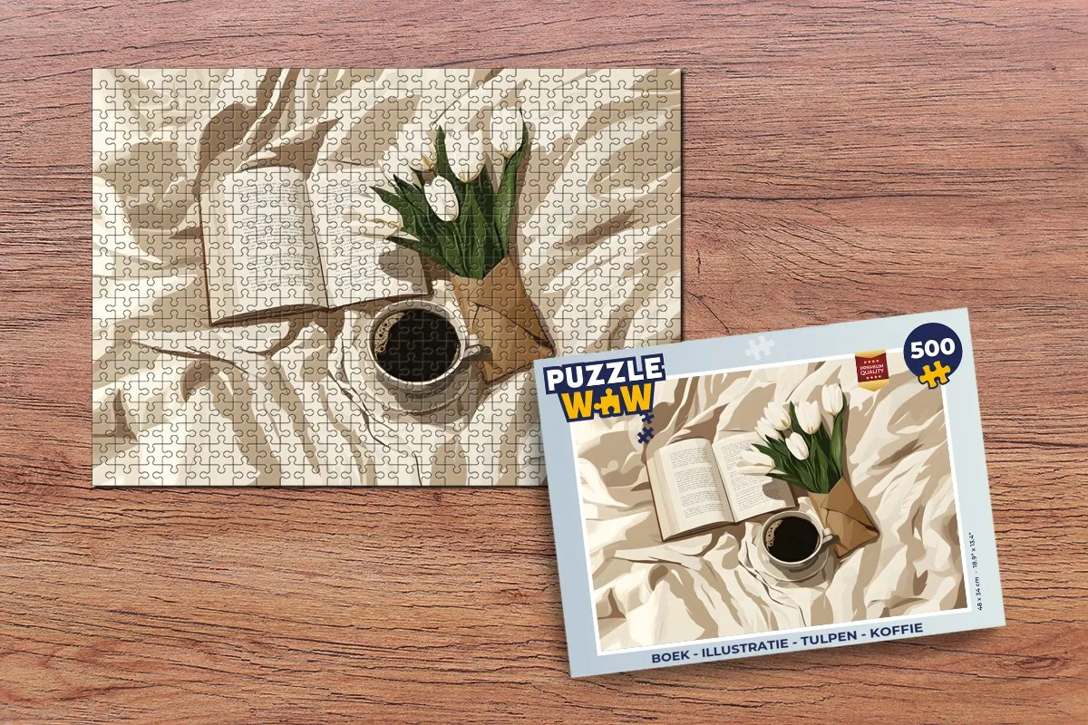 PuzzleWow Illustratie Tulpen Koffie Legpuzzel 500 Stuks