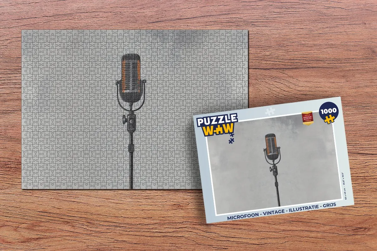 PuzzleWow Microfoon Vintage Puzzel 1000 Stuks - Grijs