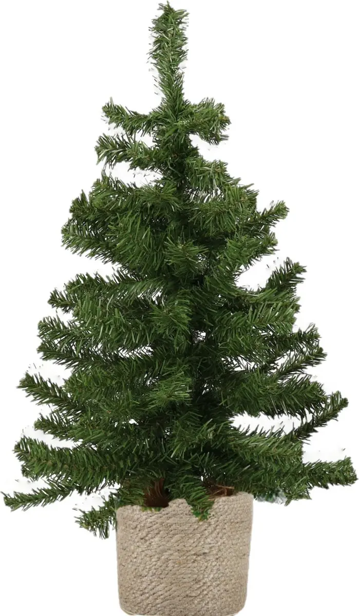 Kunst kerstboom/kunstboom groen 60 cm met naturel jute pot