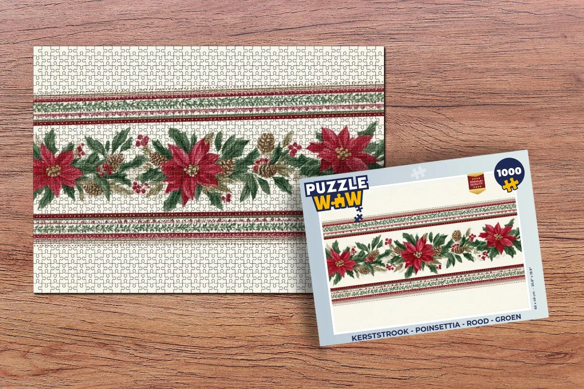 PuzzleWow Kerststrook Poinsettia 1000 Stuks - Rood Groen