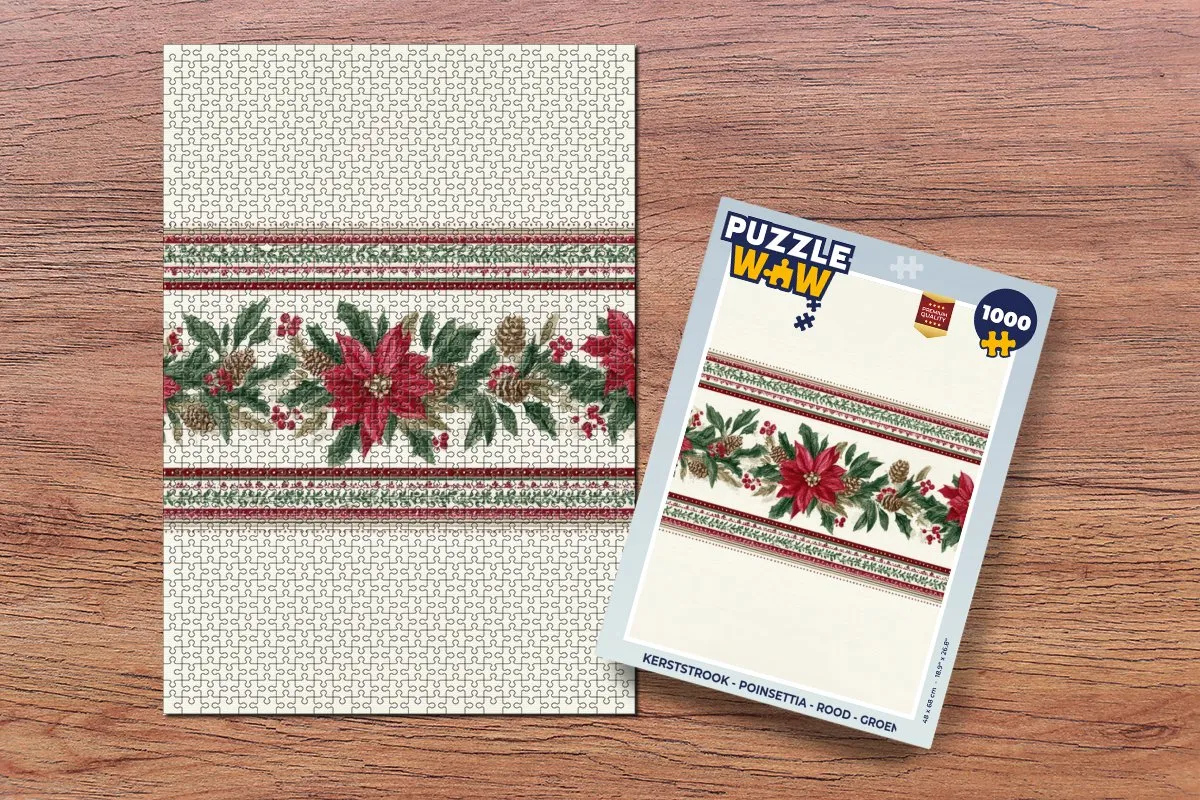 PuzzleWow Kerststrook Poinsettia 1000 Stuks - Rood Groen
