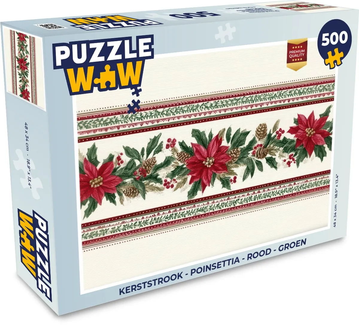 PuzzleWow Kerststrook Poinsettia 1000 Stuks - Rood Groen
