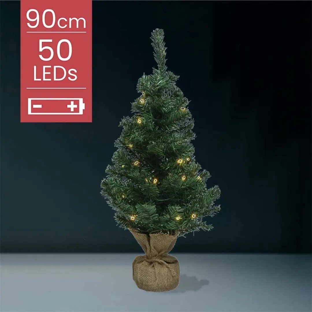 Kunstkerstboom met jute zak op batterijen