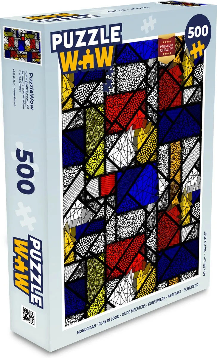 PuzzleWow Mondriaan Glas in Lood Legpuzzel 500 Stuks - Multicolor