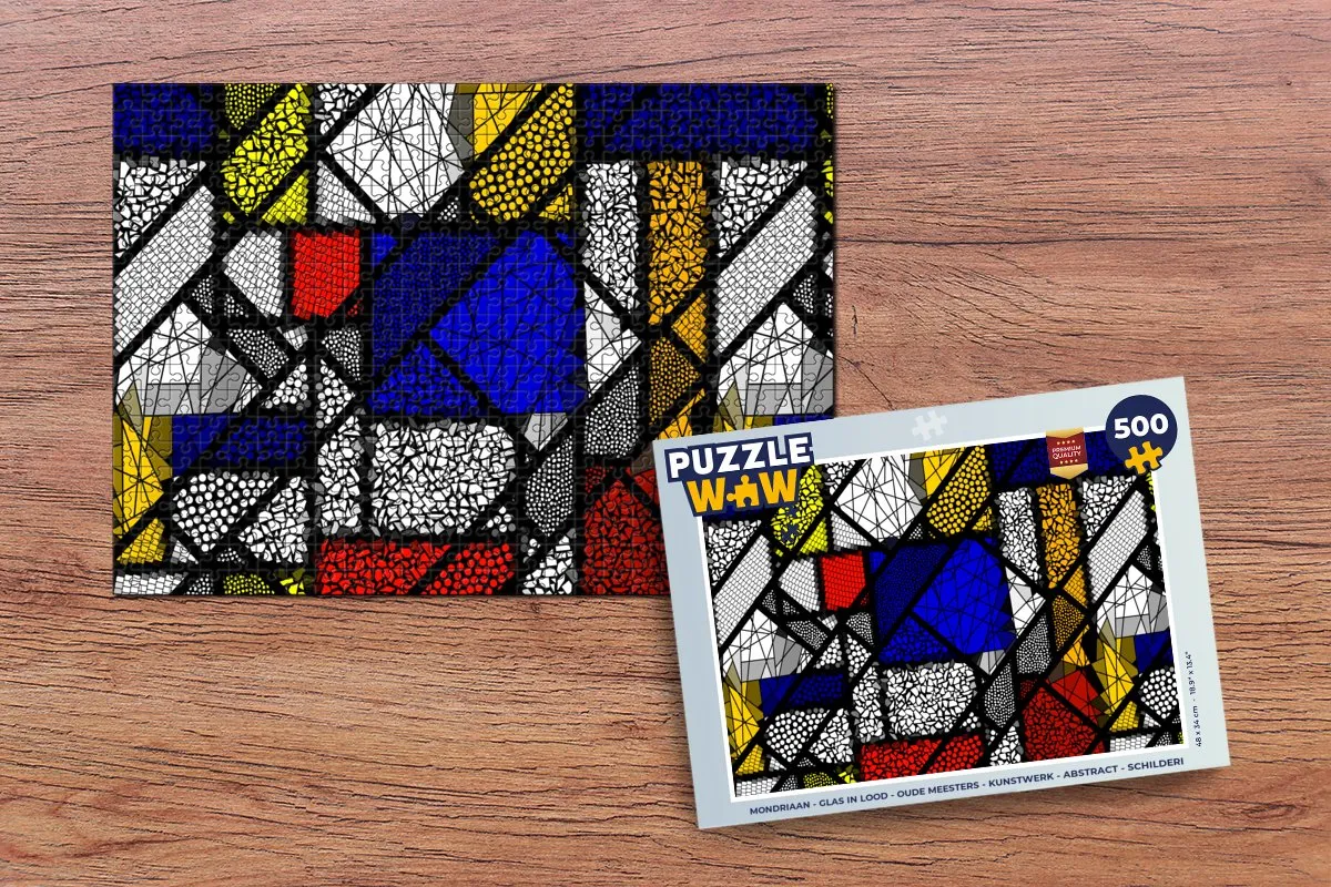 PuzzleWow Mondriaan Glas in Lood Legpuzzel 500 Stuks - Multicolor