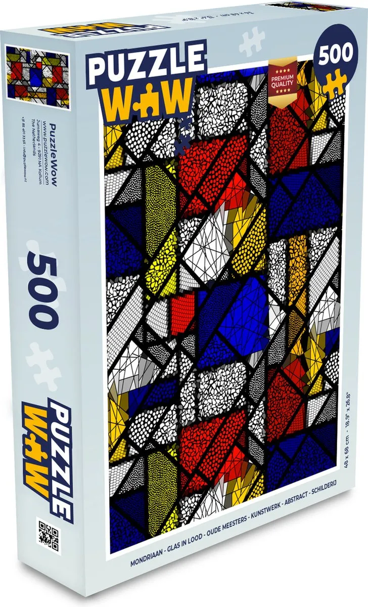 PuzzleWow Mondriaan Glas in Lood Legpuzzel 500 Stuks - Multicolor