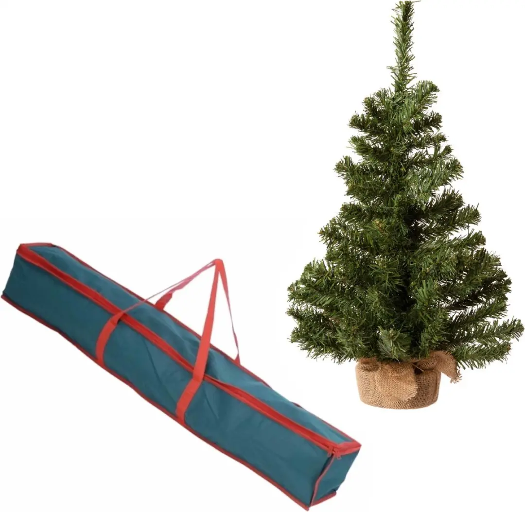 Volle kerstboom in jute zak 60 cm kunstbomen inclusief opbergzak