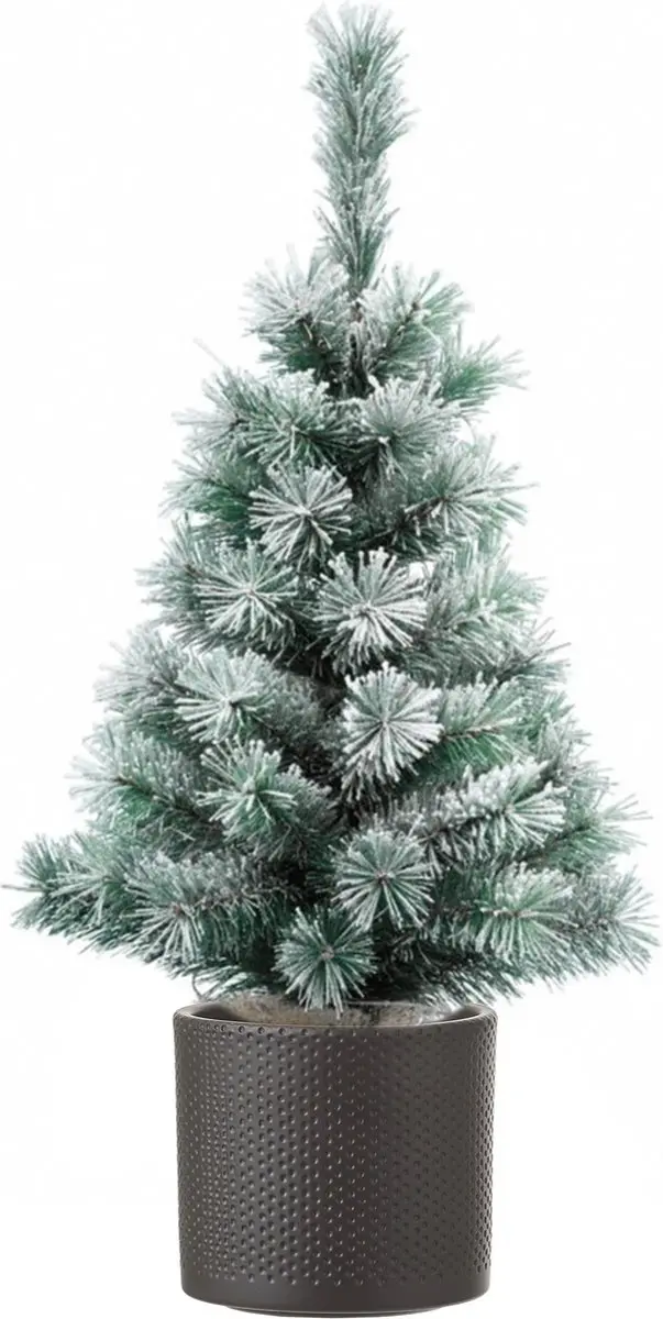 Volle besneeuwde kunst kerstboom 75 cm inclusief donkergrijze pot