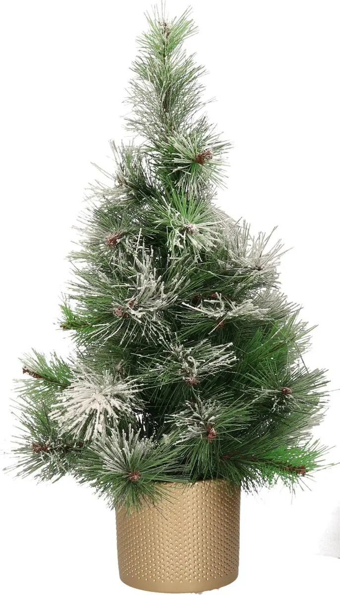 Besneeuwde kunstboom/kunst kerstboom 75 cm met gouden pot