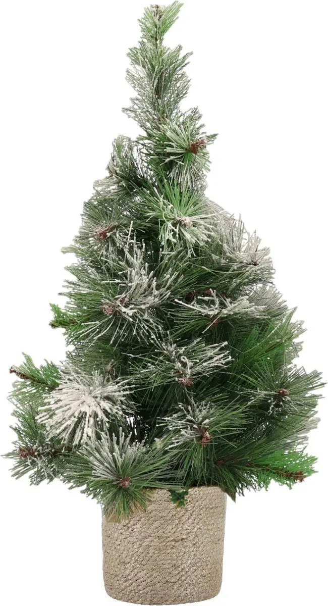 Besneeuwde kunstboom/kunst kerstboom 75 cm met naturel jute pot