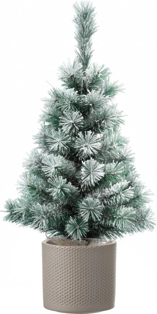 Volle besneeuwde kunst kerstboom 75 cm inclusief taupe pot
