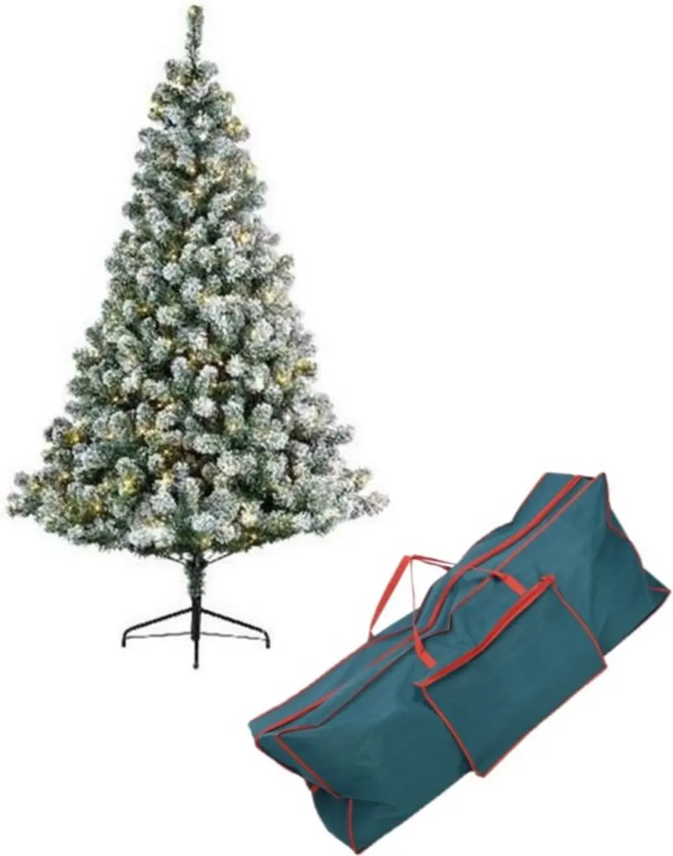 Kunst kerstboom Imperial pine met sneeuw en verlichting 150 cm inclusief opbergz