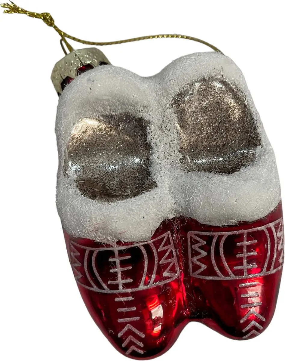 Kerstboomhanger Klompen - Rood/Wit/Zilver/Glitter