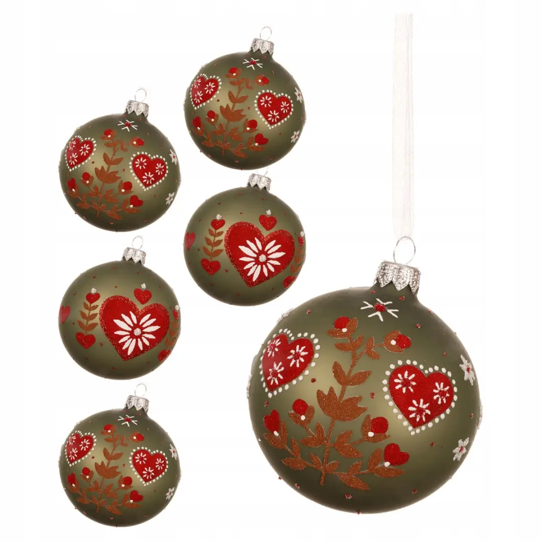 Glazen Matgroene Kerstballen 8cm Hart MIX