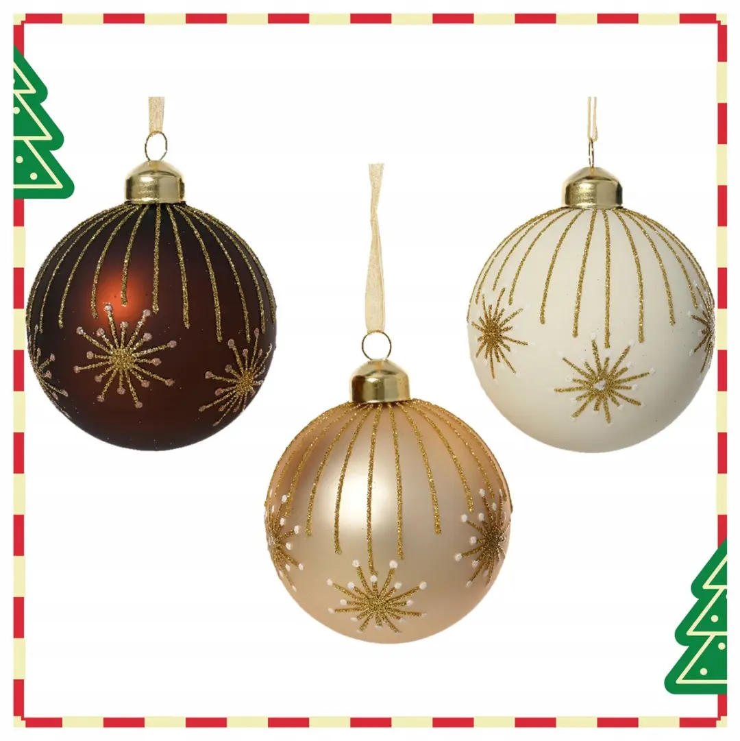 Glasen Kerstballen 8cm - Vuurwerkdecoratie - 6 Stuks