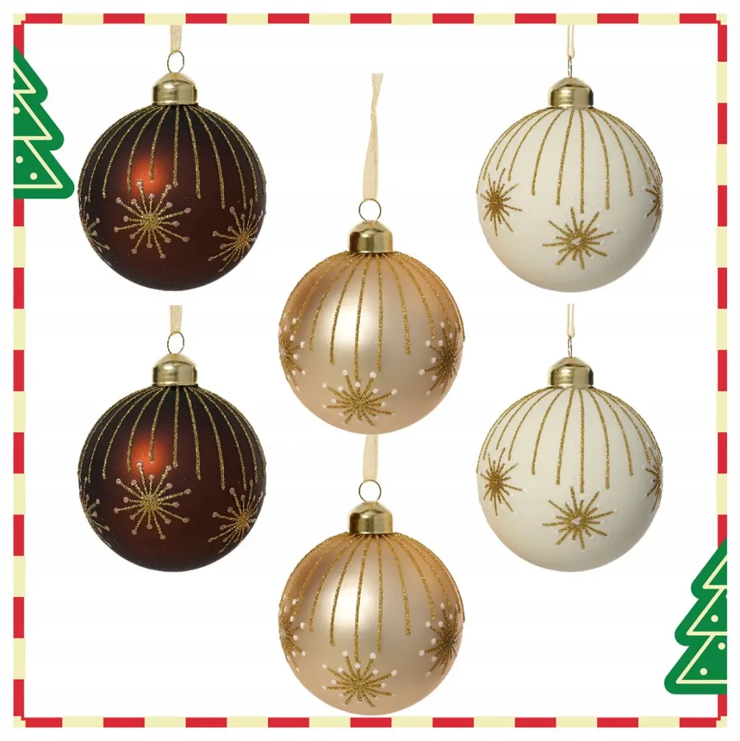 Glasen Kerstballen 8cm - Vuurwerkdecoratie - 6 Stuks