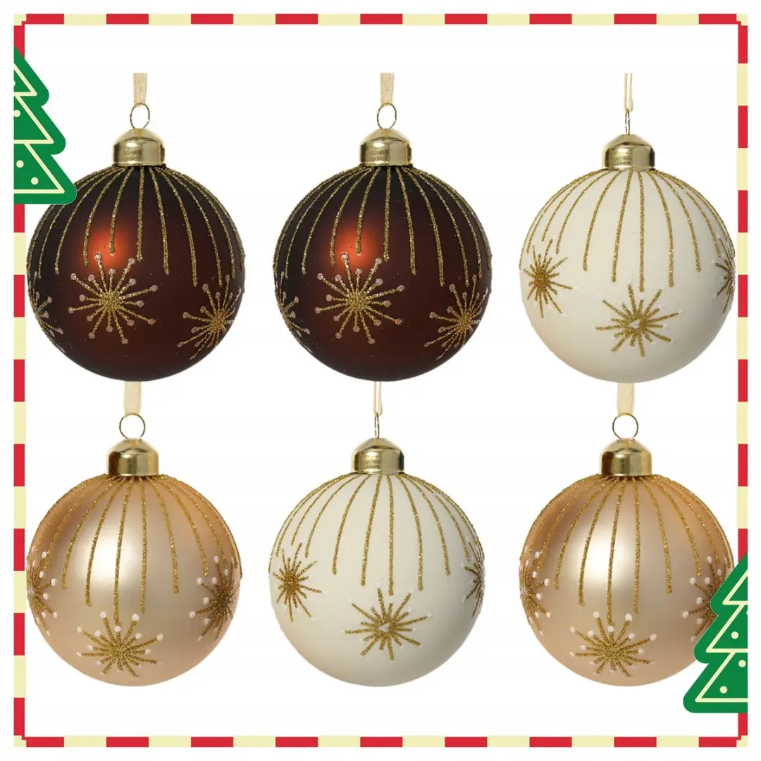 Glasen Kerstballen 8cm - Vuurwerkdecoratie - 6 Stuks