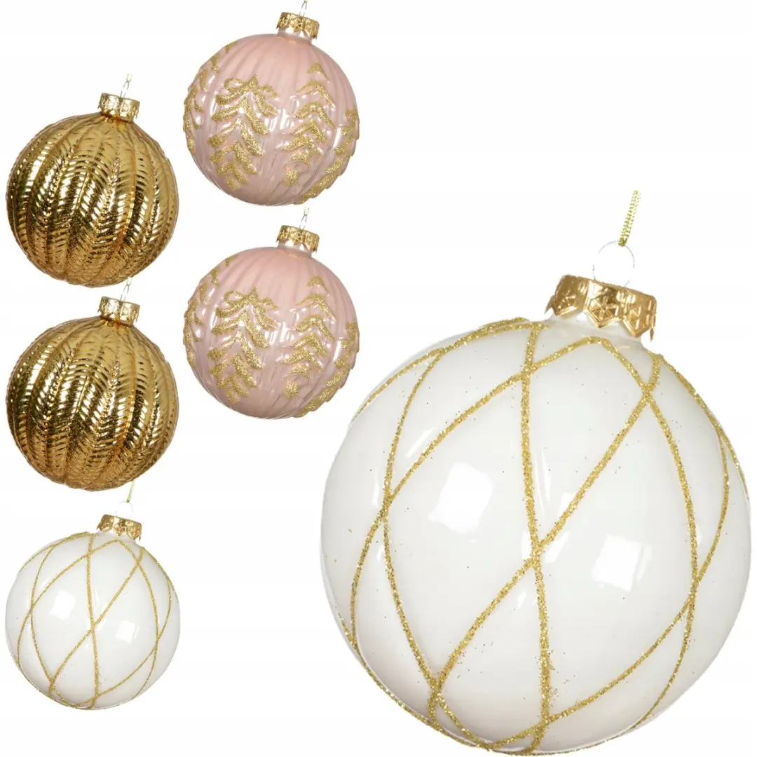 Grote Glazen Kerstballen 10cm Rosé Goud Wit