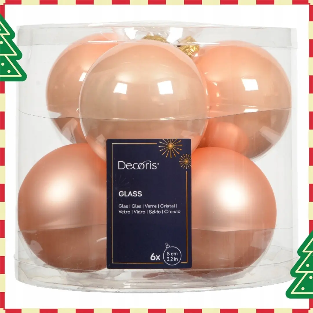 Grote Perzik Kerstballen Set - 6 Stuks Ø8cm