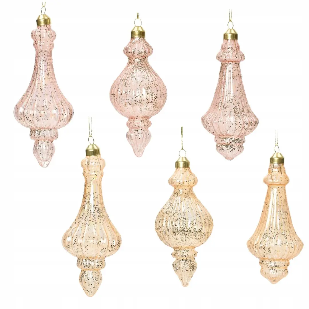 Set van 6 iriserende kerstballen van glas, 15cm