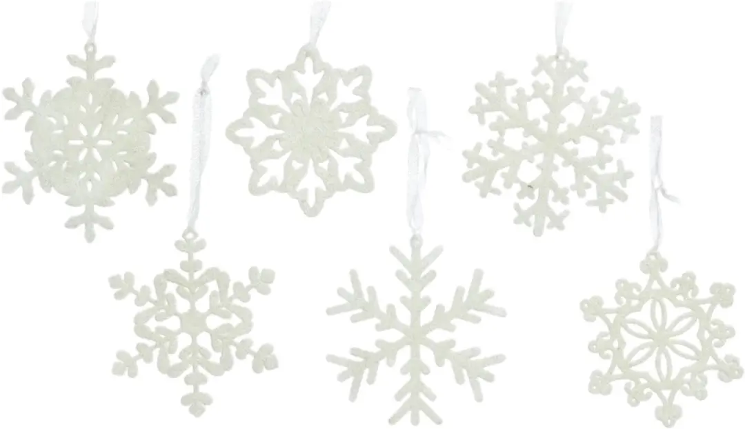 6x Kersthangers/kerstornamenten witte sneeuwvlokken 10 cm