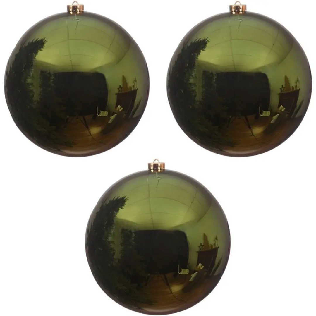 3x Grote donkergroene kunststof kerstballen van 20 cm