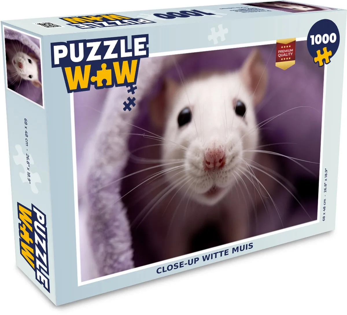 PuzzleWow Close-up Witte Muis Legpuzzel 1000 Stuks