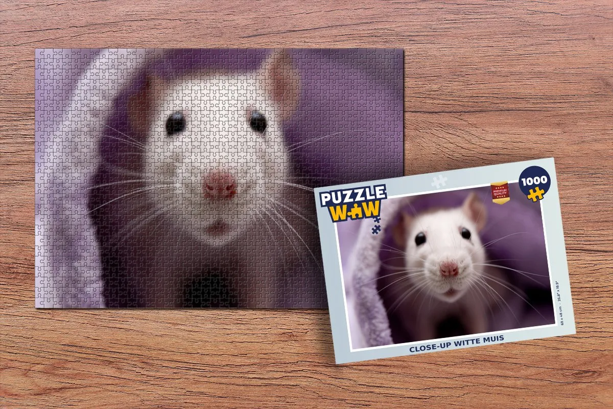 PuzzleWow Close-up Witte Muis Legpuzzel 1000 Stuks - Multicolor