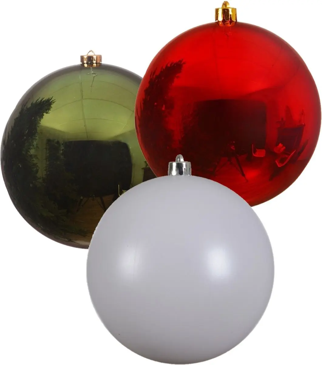 3x stuks grote kerstballen van 20 cm glans van kunststof groen wit en rood