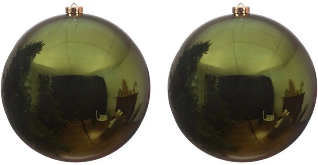 2x Grote donkergroene kunststof kerstballen van 20 cm