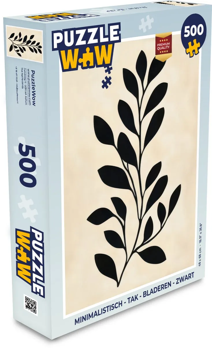 PuzzleWow Minimalistisch Tak Bladeren Puzzel 500 Stuks - Zwart