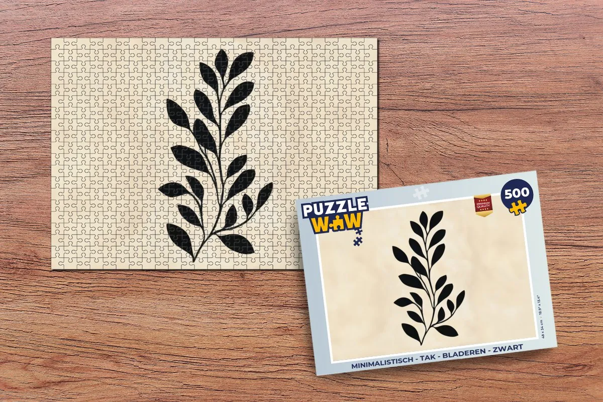 PuzzleWow Minimalistisch Tak Bladeren Puzzel 500 Stuks - Zwart