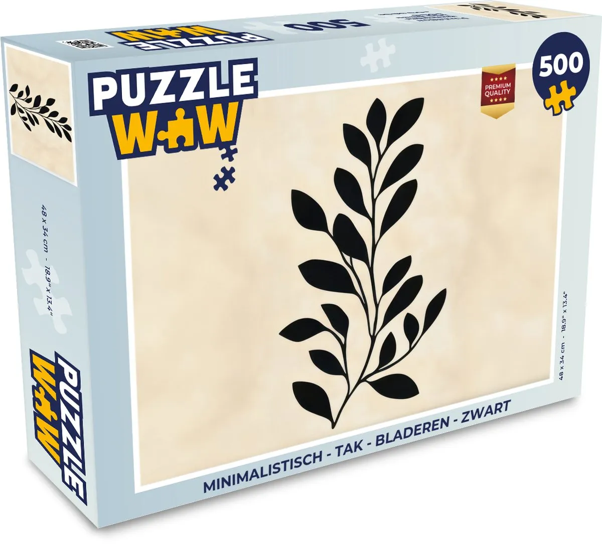 PuzzleWow Minimalistisch Tak Bladeren Puzzel 500 Stuks - Zwart