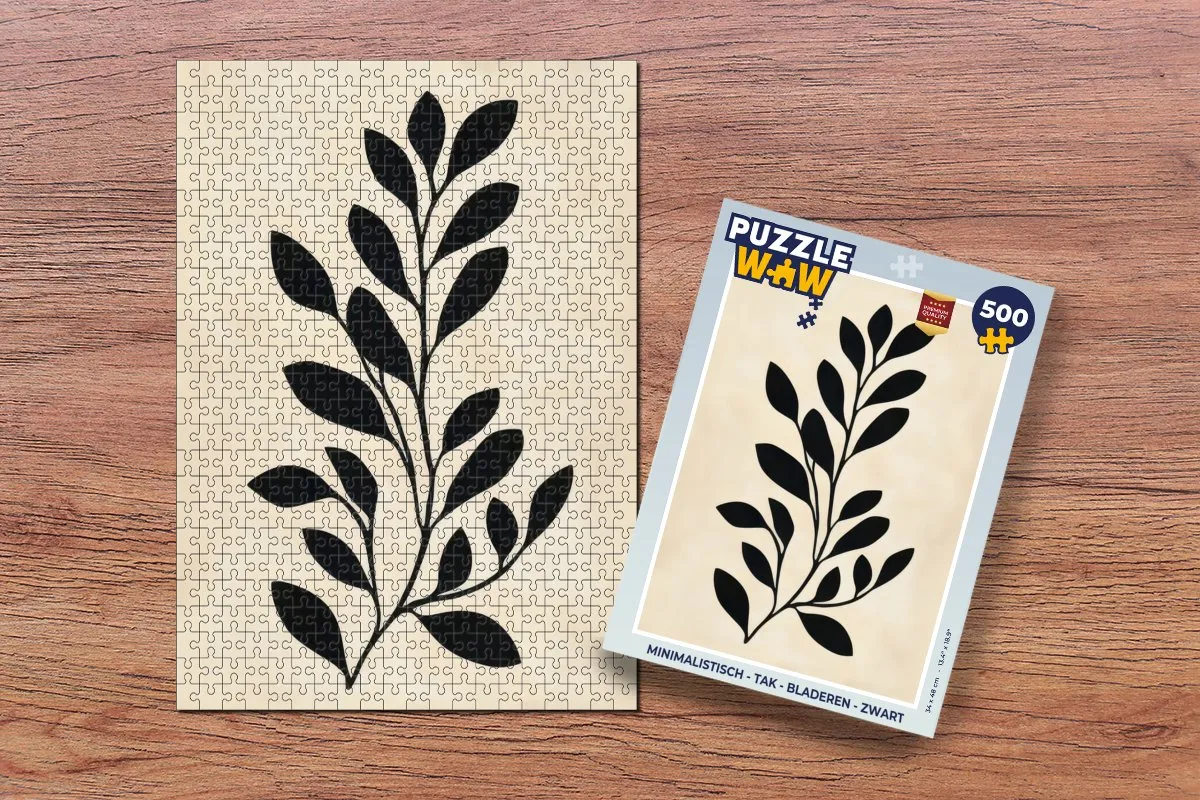 PuzzleWow Minimalistisch Tak Bladeren Puzzel 500 Stuks - Zwart